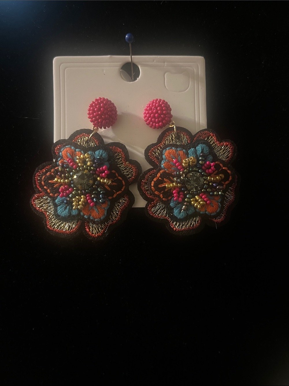 Embellished Floral Drop Earrings - Pink & Multicolor